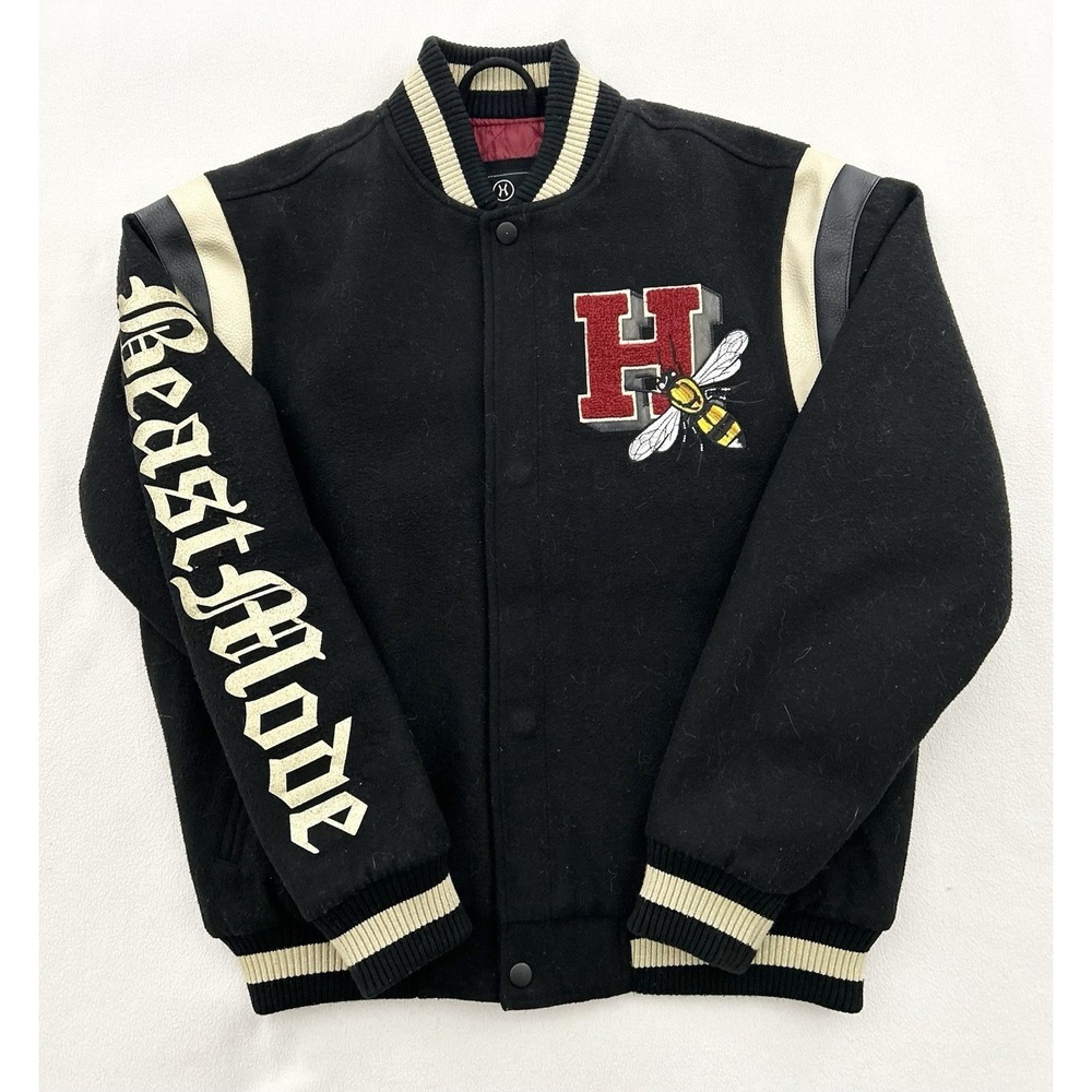 Hudson BEAST MODE Varsity Jacket Black Size S Embroidered/Appliquéd Designs